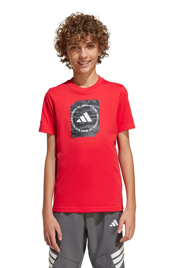 adidas t-shirt bawełniany dziecięcy nadruk czerwony JM8233