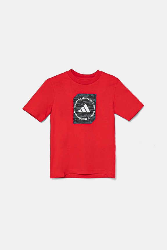 adidas t-shirt bawełniany dziecięcy JM8233 czerwony SS25
