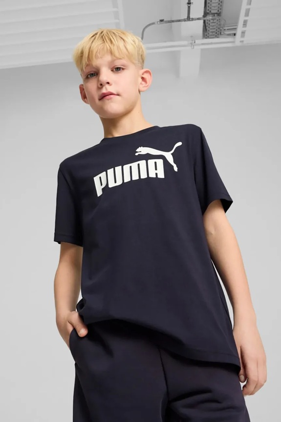 Puma t-shirt bawełniany dziecięcy ESS No. 1 Logo Tee nadruk granatowy 684906