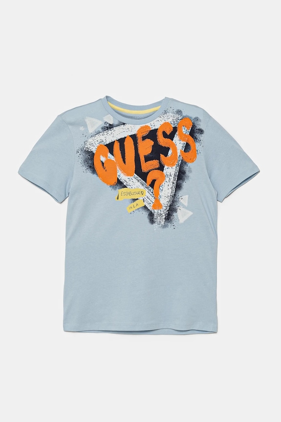 Παιδικό βαμβακερό μπλουζάκι Guess στάμπα μπλε L5GI00.K8HM4.PPYA