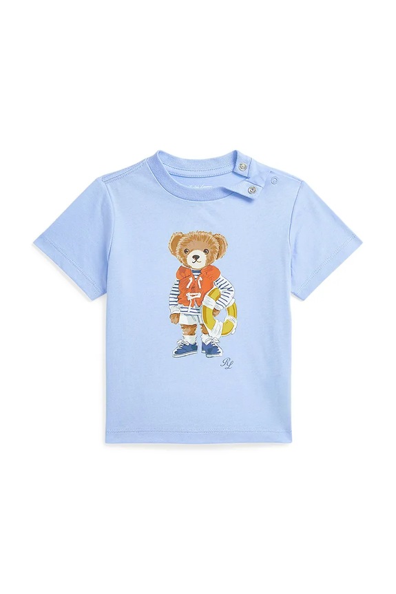 Otroška bombažna majica Polo Ralph Lauren Okrogel modra 320965279002