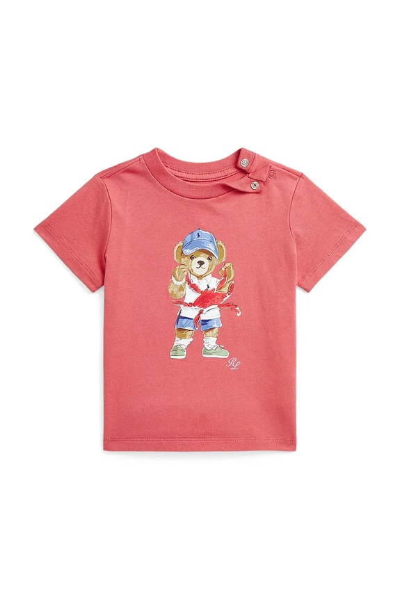 Μωρό βαμβακερό μπλουζάκι Polo Ralph Lauren στάμπα κόκκινο 320965276001