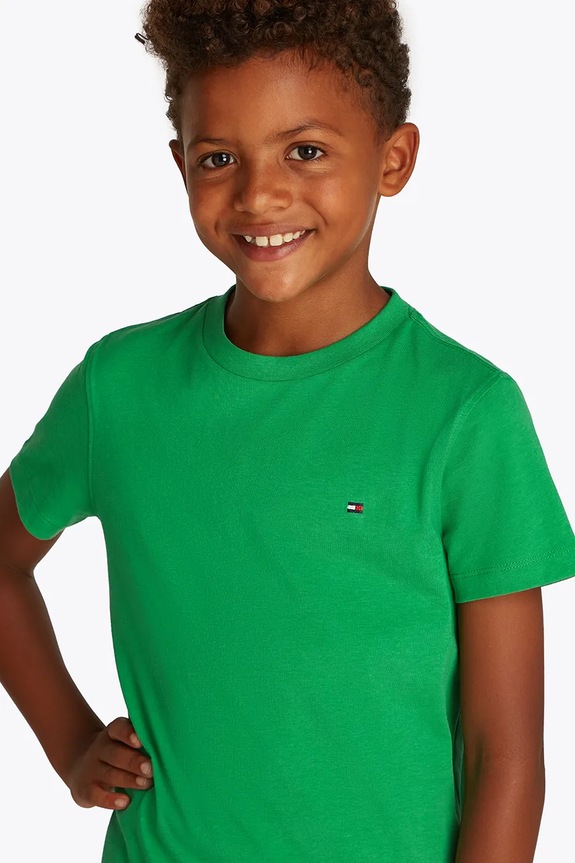 Detské bavlnené tričko Tommy Hilfiger KB0KB06879.74.122.PPYA zelená