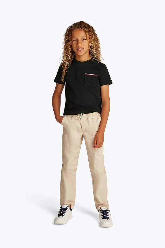 Dječja pamučna majica kratkih rukava Tommy Hilfiger bez uzorka crna KB0KB08817.128.176.PPYA