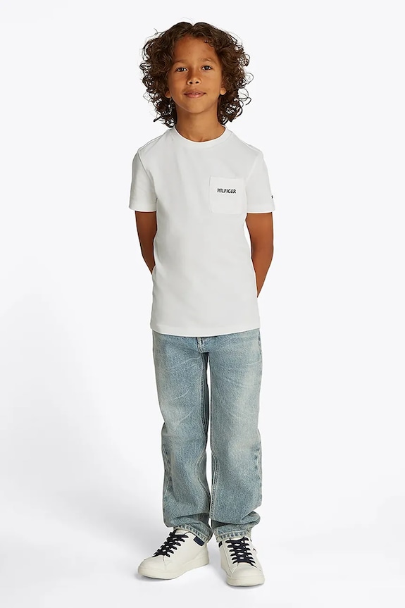 Tommy Hilfiger tricou copii uni alb KB0KB09534.128.176.PPYA