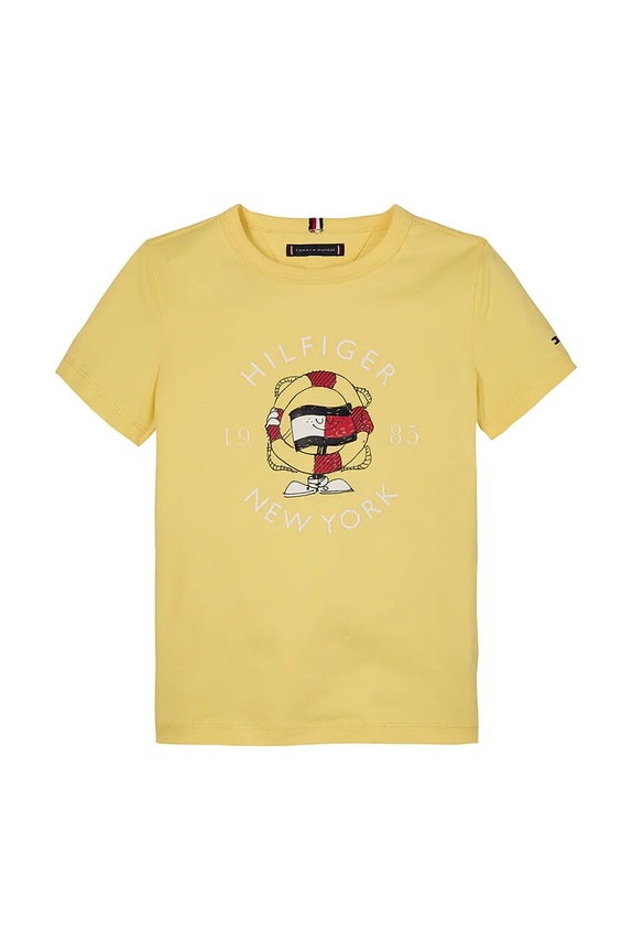 Tommy Hilfiger gyerek pamut póló KB0KB09648.128.176.PPYA sárga SS25