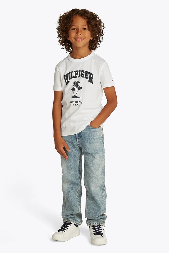 Dětské bavlněné tričko Tommy Hilfiger kulatý bílá KB0KB09649.128.176.PPYA
