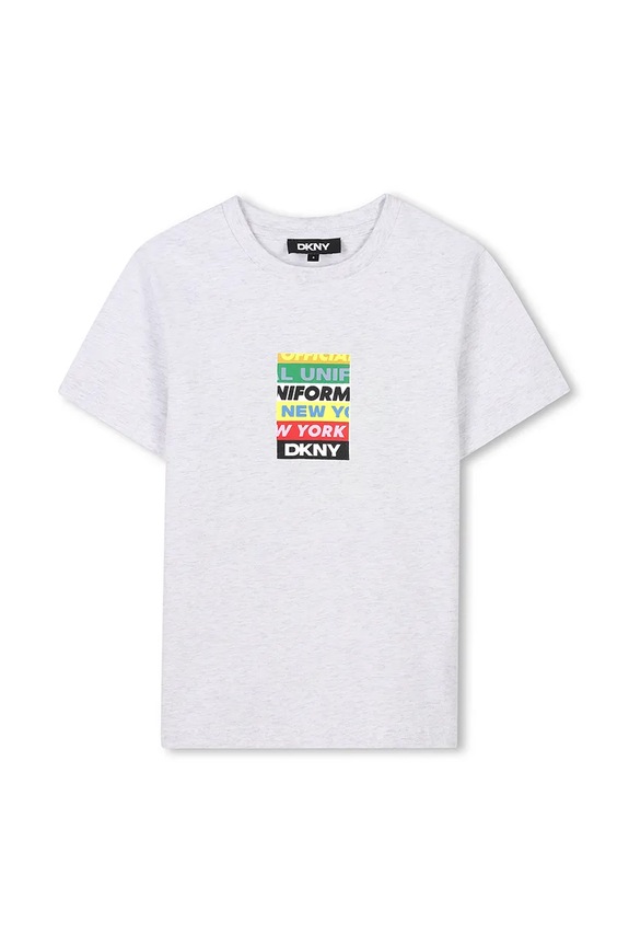 Παιδικό βαμβακερό μπλουζάκι Dkny D62302.156.174 γκρί SS25