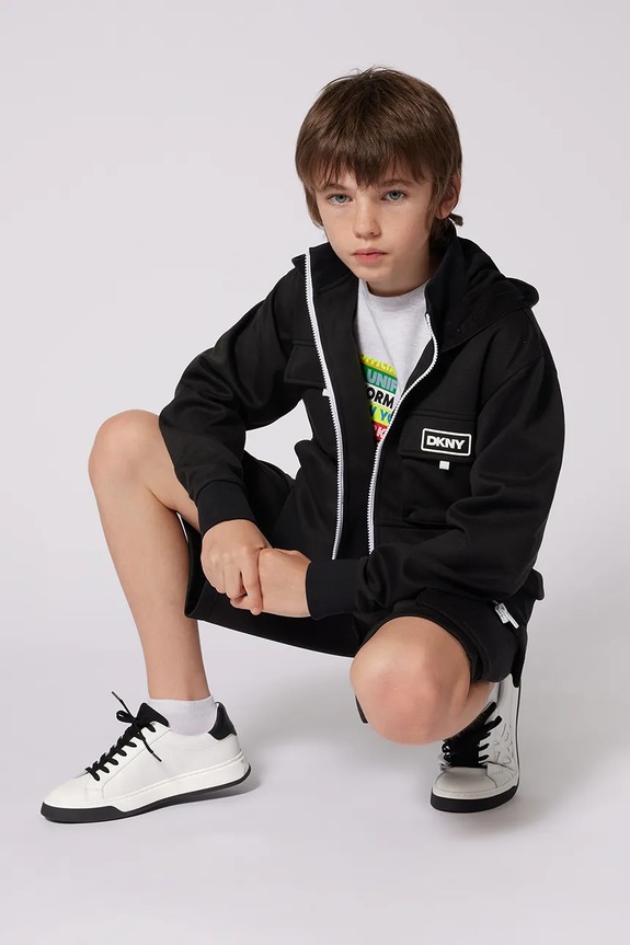 Παιδικό βαμβακερό μπλουζάκι Dkny D62302.156.174 γκρί