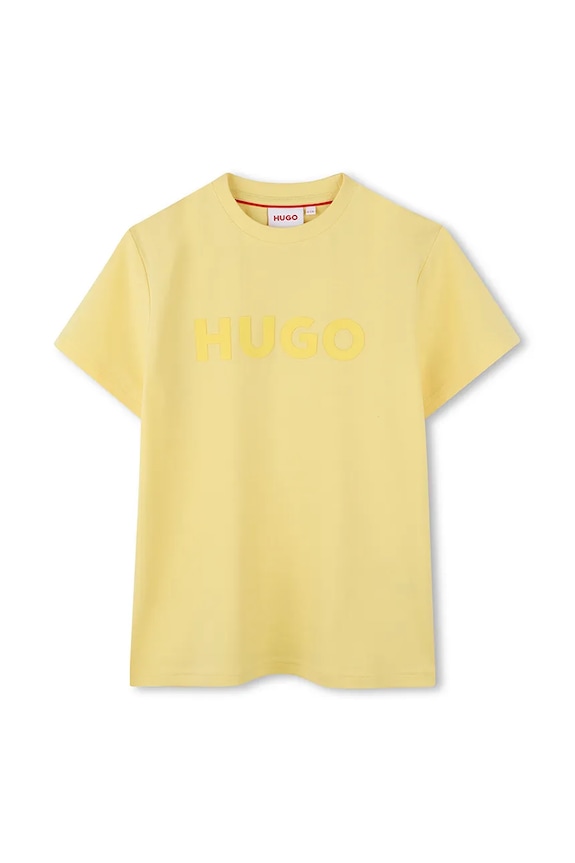 HUGO t-shirt bawełniany dziecięcy nadruk żółty G00333.114.150