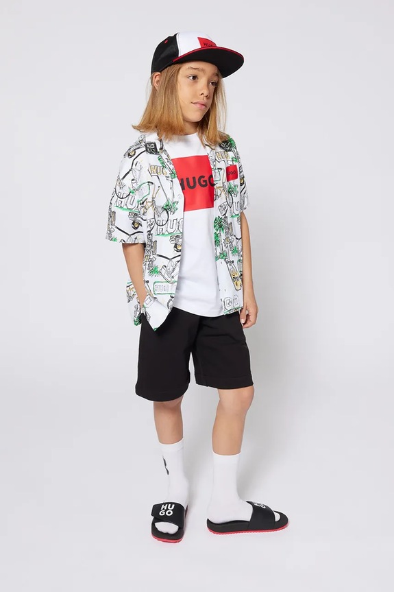 HUGO t-shirt bawełniany dziecięcy nadruk biały G00334.114.150