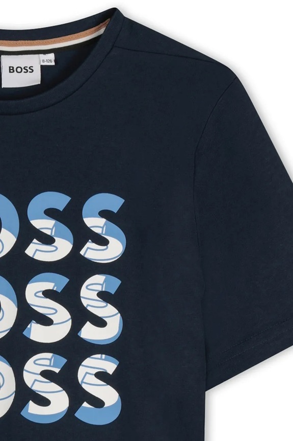 Chłopiec BOSS t-shirt bawełniany dziecięcy J52038.162.174 granatowy