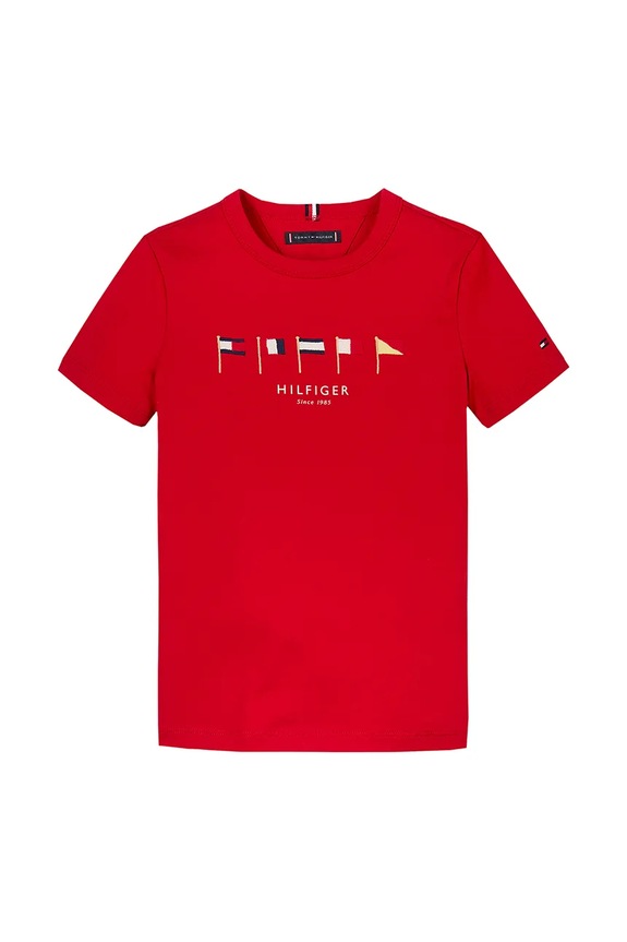 Tommy Hilfiger t-shirt bawełniany dziecięcy KB0KB09532.116.122.PPYA czerwony SS25