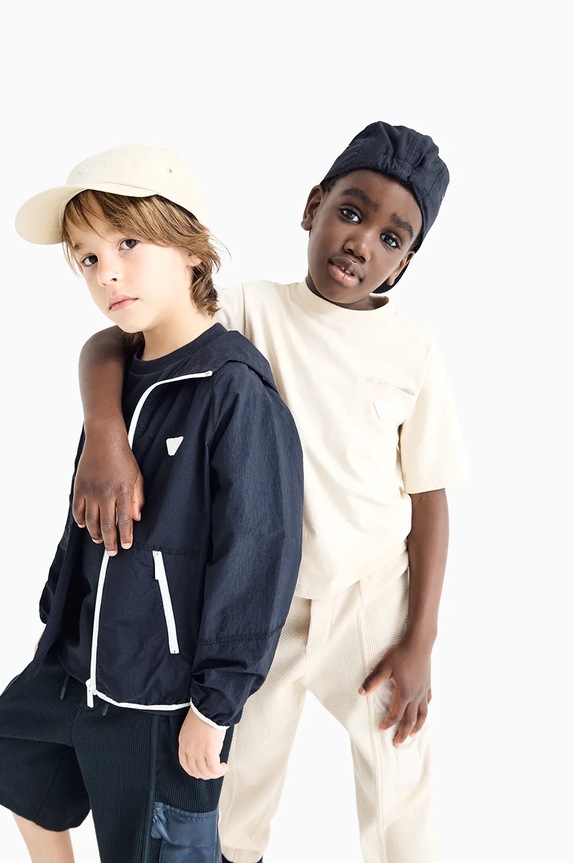 Bombažna kratka majica Emporio Armani Okrogel bež EB000111.AF14390