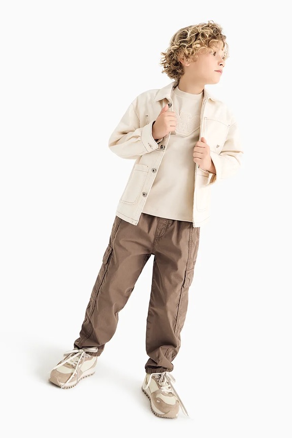 Bombažna kratka majica Emporio Armani Okrogel bež EB000170.AF13218