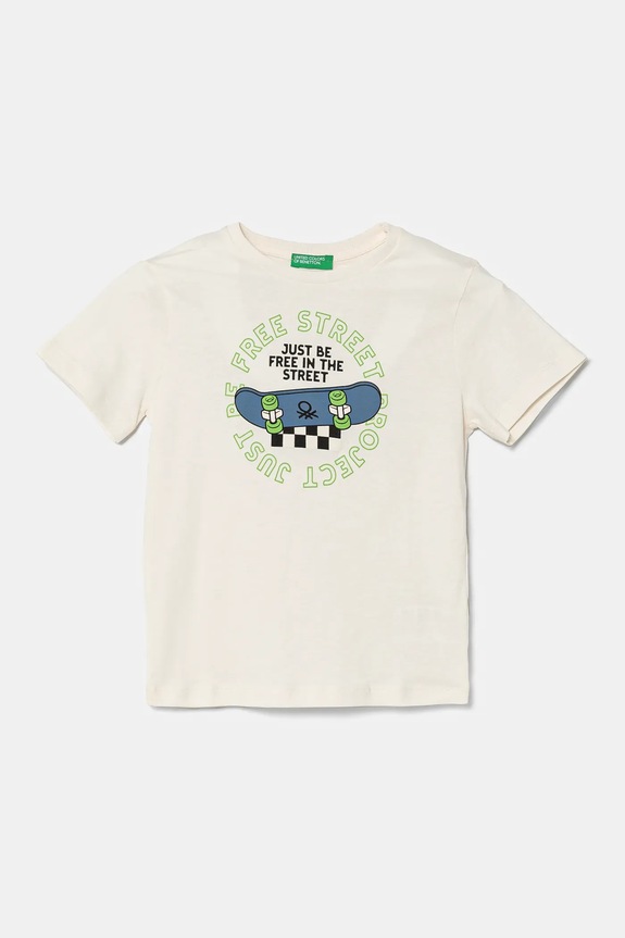 Otroška bombažna kratka majica United Colors of Benetton Okrogel bež 3I1XG10IJ.P.Seasonal