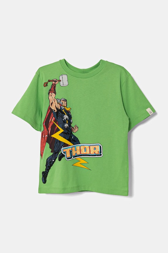 United Colors of Benetton t-shirt in cotone per bambini personaggi dei cartoni animati verde 35RYG10I1.P.Seasonal