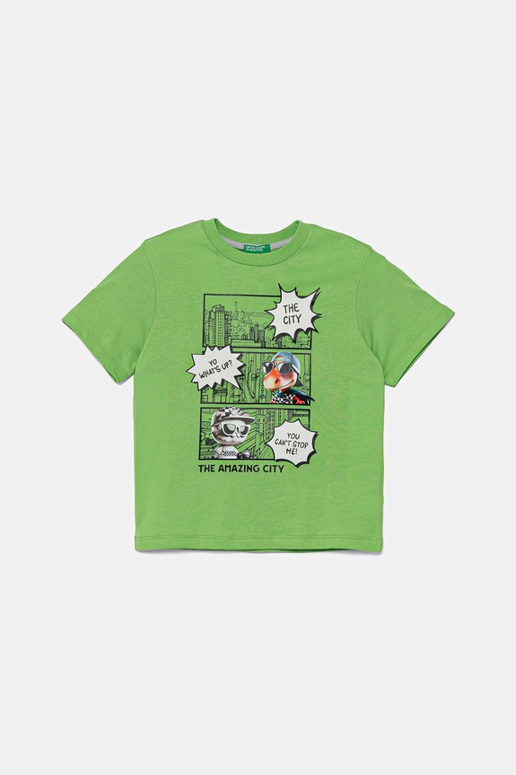 United Colors of Benetton tricou de bumbac pentru copii print verde 35RYG10I7.P.Seasonal
