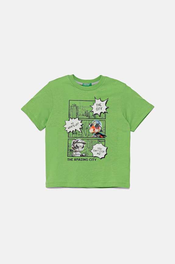 United Colors of Benetton tricou de bumbac pentru copii print verde 35RYG10I7.P.Seasonal