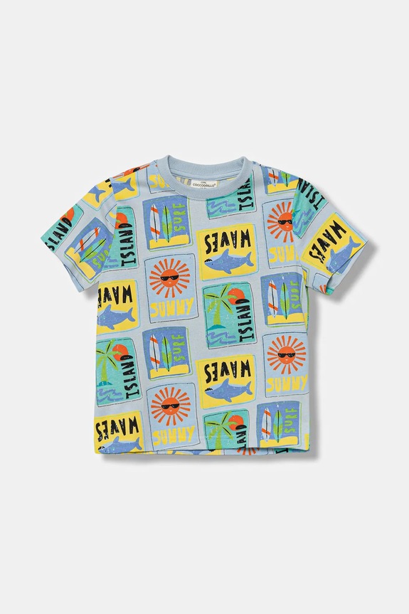 Coccodrillo t-shirt bawełniany dziecięcy nadruk niebieski WC5143203VBD