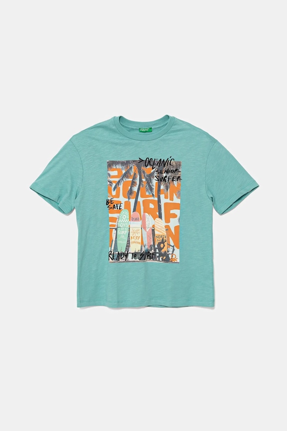 United Colors of Benetton gyerek pamut póló pamut türkiz 3SLUC10P8.G.Seasonal