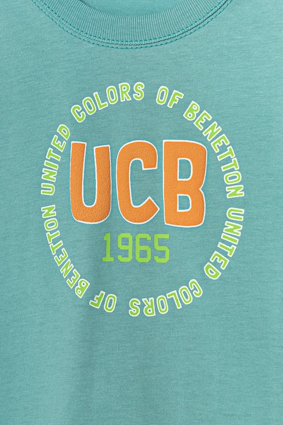 Мальчик Детская хлопковая футболка United Colors of Benetton 3I1XGH013.P.Seasonal бирюзовый