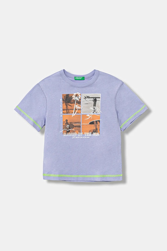 Παιδικό βαμβακερό μπλουζάκι United Colors of Benetton στάμπα μωβ 3I1XG10JG.P.Seasonal