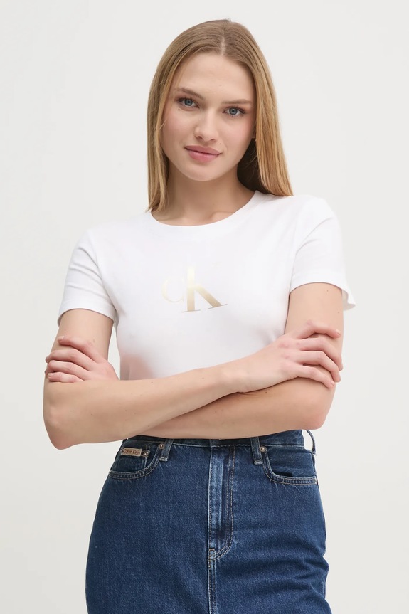 Calvin Klein Jeans t-shirt bawełniany nadruk biały J20J224982