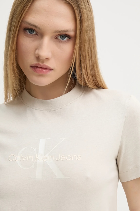 Calvin Klein Jeans pamut póló bézs J20J224983