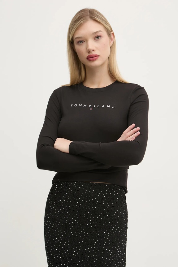 Tommy Jeans top a maniche lunghe in cotone slim nero DW0DW19434
