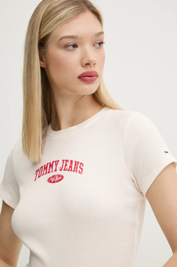 Bavlnené tričko Tommy Jeans béžová DW0DW19435