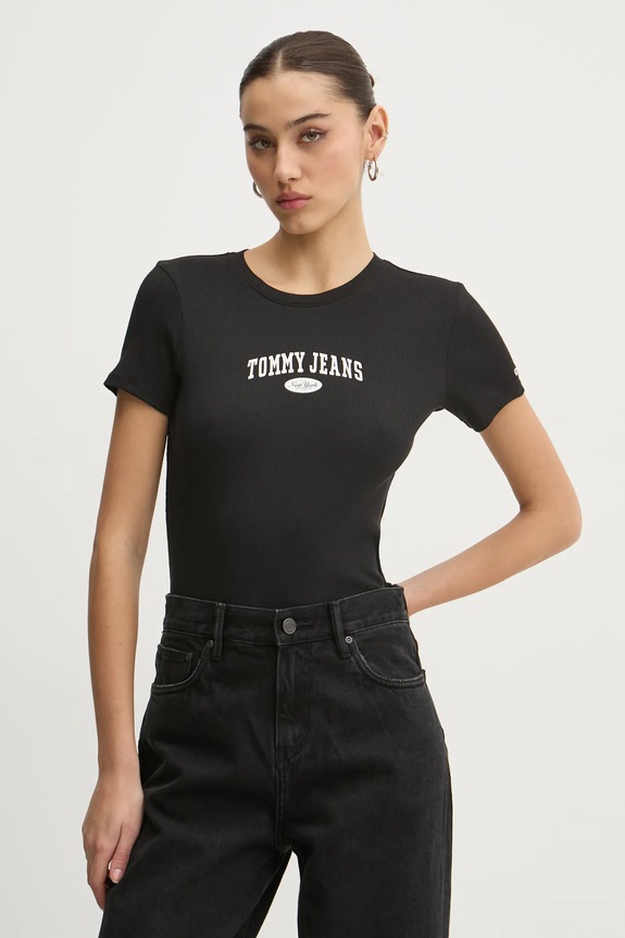 Bavlněné tričko Tommy Jeans černá DW0DW19435