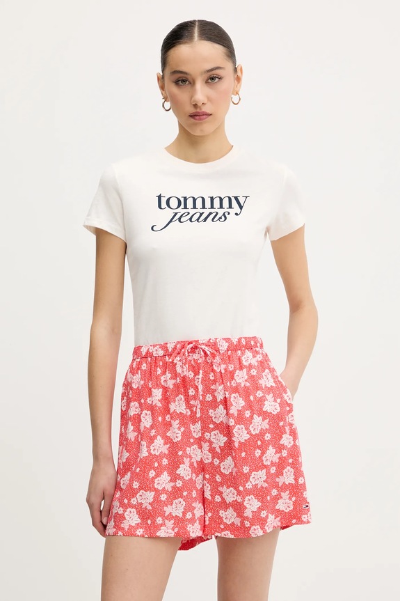 Bavlnené tričko Tommy Jeans slim béžová DW0DW19447
