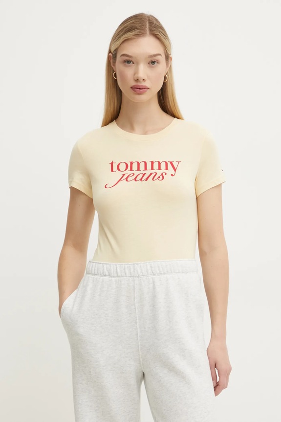 Tommy Jeans tricou din bumbac galben DW0DW19447