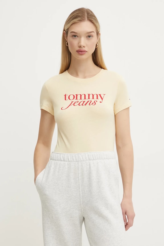 Tommy Jeans tricou din bumbac galben DW0DW19447
