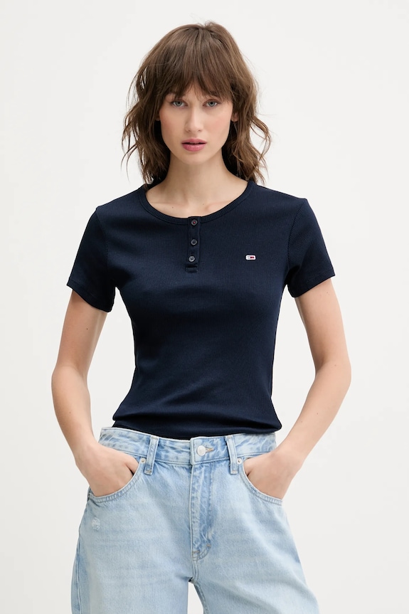 Bavlnené tričko Tommy Jeans tmavomodrá DW0DW19502