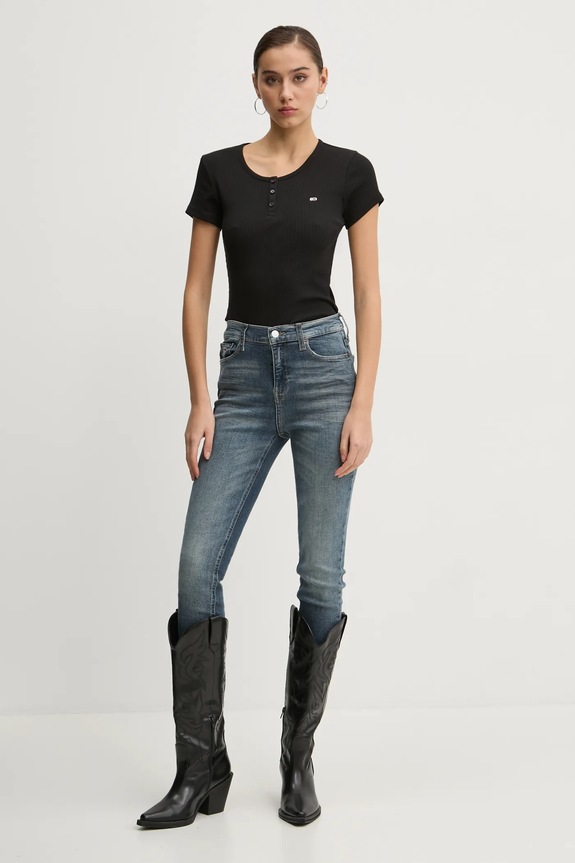 Tommy Jeans tricou din bumbac DW0DW19502 negru SS25