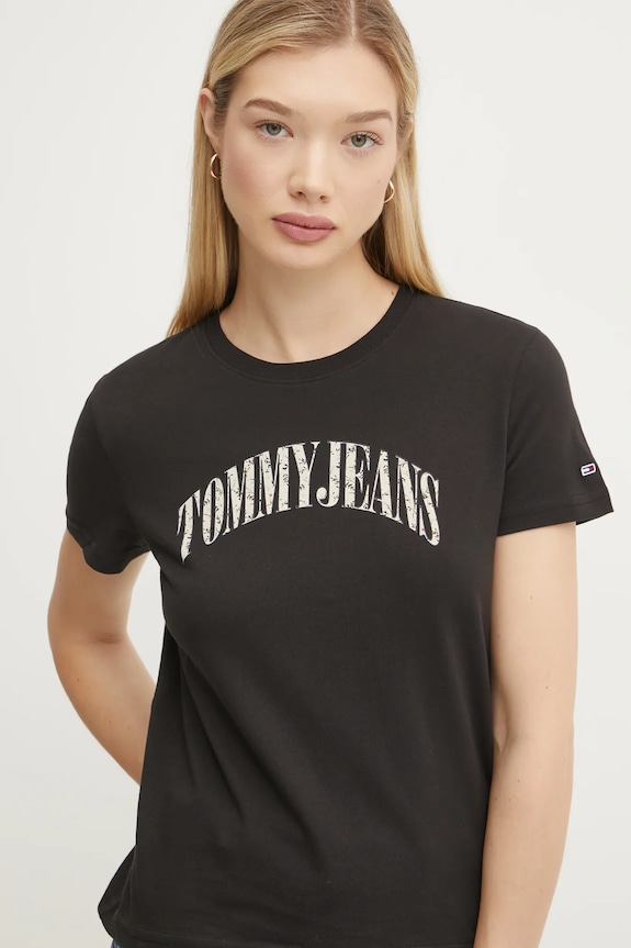 Βαμβακερό μπλουζάκι Tommy Jeans βαμβάκι μαύρο DW0DW20161