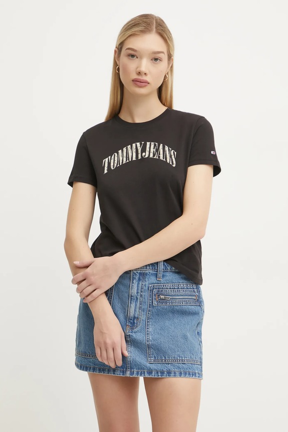 Βαμβακερό μπλουζάκι Tommy Jeans μαύρο DW0DW20161