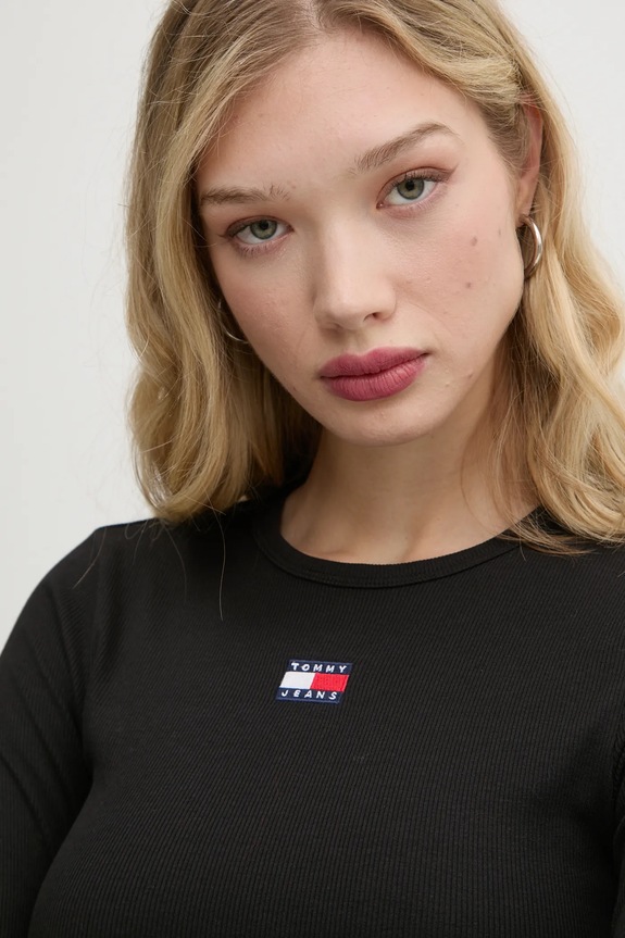 Majica dugih rukava Tommy Jeans crna DW0DW20178