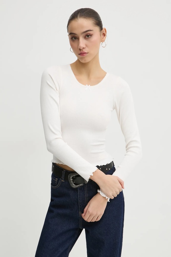 Majica dugih rukava Tommy Jeans bez uzorka bež DW0DW20277