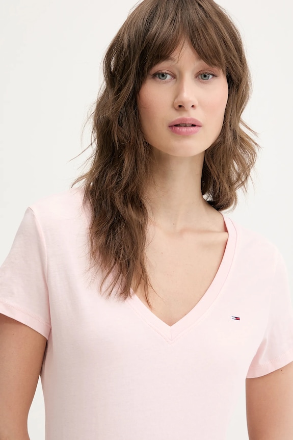 Îmbrăcăminte Tommy Jeans tricou de damă din bumbac DW0DW20458 roz