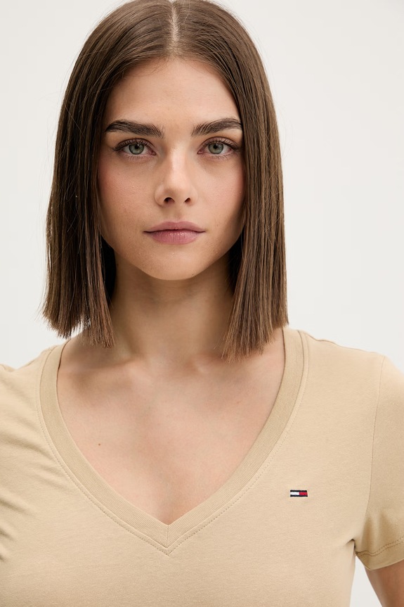Tommy Jeans tricou pentru femei, din bumbac bej DW0DW20458