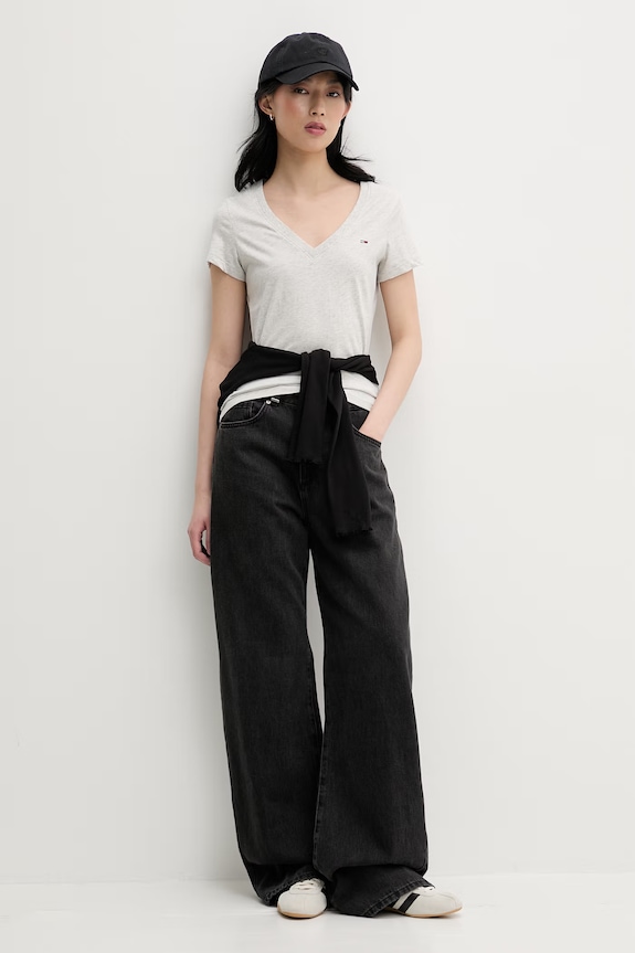 Tommy Jeans tričko dámske bavlnené DW0DW20458 sivá SS26