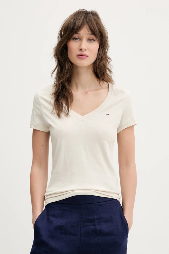 Tommy Jeans T-shirt damski bawełniany beżowy DW0DW20458