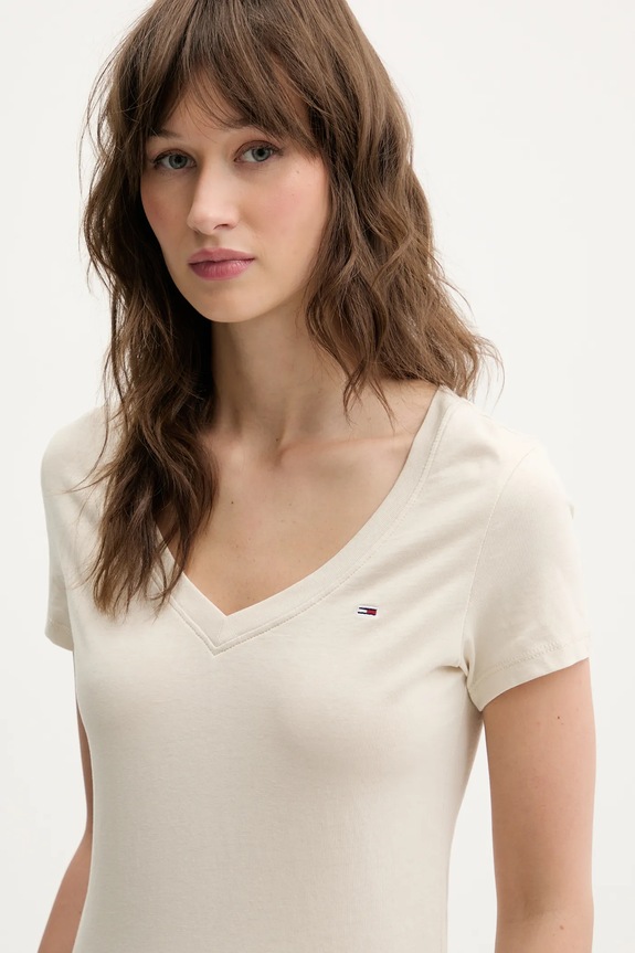 Odzież Tommy Jeans T-shirt damski bawełniany DW0DW20458 beżowy