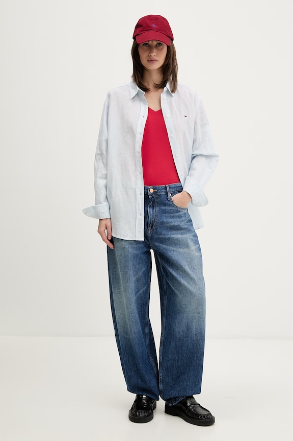 Tommy Jeans majica za žene od pamuka DW0DW20458 crvena SS26