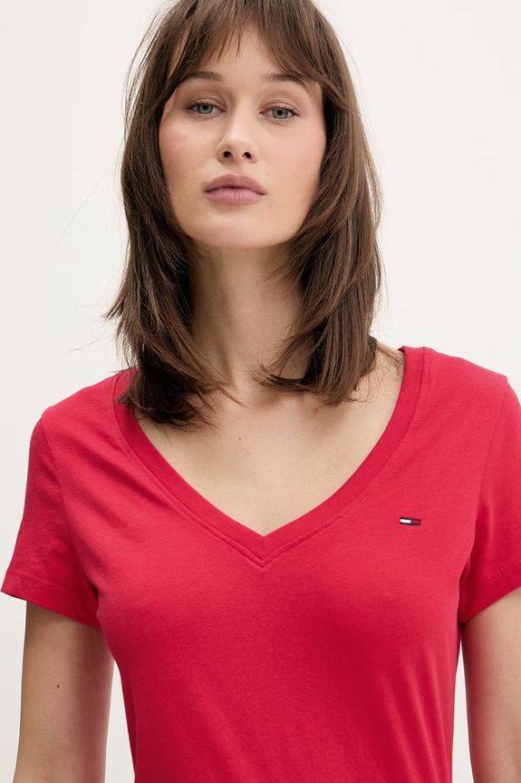 Tommy Jeans majica za žene od pamuka crvena DW0DW20458