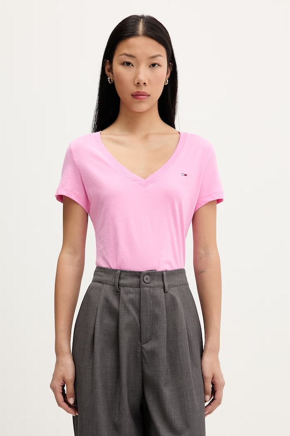 Tommy Jeans t-shirt γυναικείο βαμβακερό ροζ DW0DW20458