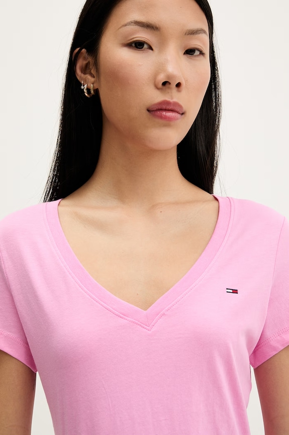 Tommy Jeans t-shirt γυναικείο βαμβακερό ροζ DW0DW20458